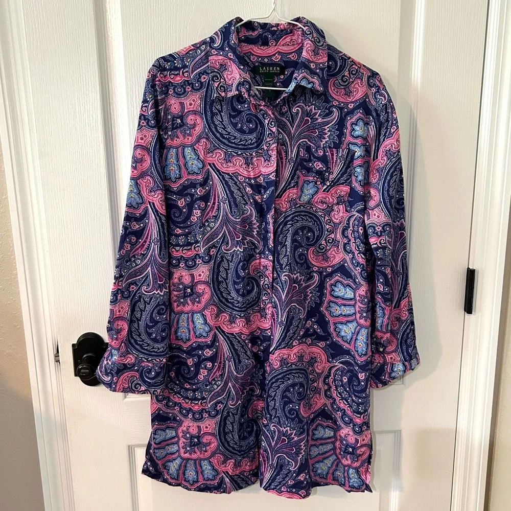 Lauren Ralph Lauren Blue Paisley Pajama Shirt